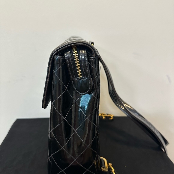 chanel patent leather backpack Vintage Chanel backpack patent leather with gold hardware on the straps